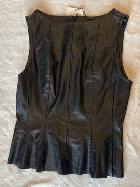 Zara Black Faux-Leather Sleeveless Tank